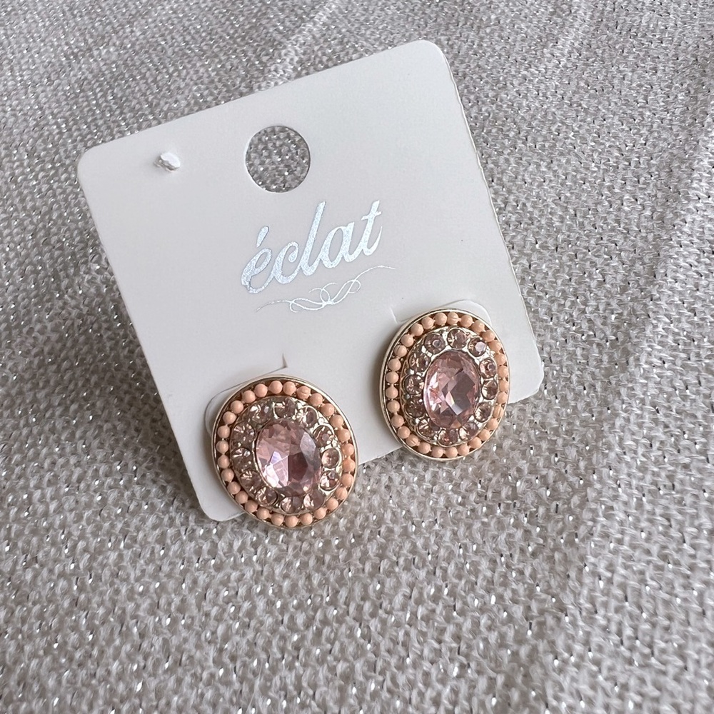 Eclat Boutique women’s stud earrings oval pink and peach gold